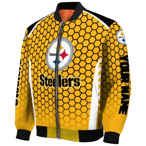 customized pittsburgh steelers hexagon grid gold bomber jacket best selling