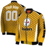 customized pittsburgh steelers hexagon grid gold bomber jacket best selling