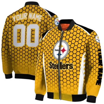customized pittsburgh steelers hexagon grid gold bomber jacket fashion forward