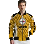 customized pittsburgh steelers hexagon grid gold bomber jacket best selling