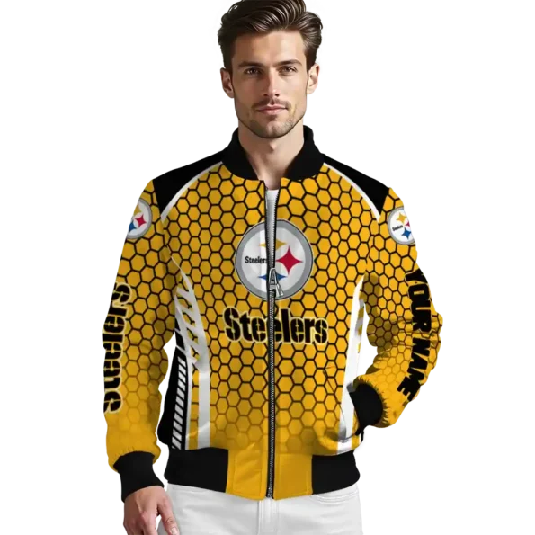 customized pittsburgh steelers hexagon grid gold bomber jacket high quality