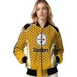 customized pittsburgh steelers hexagon grid gold bomber jacket best selling