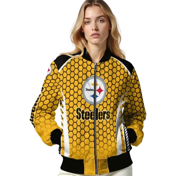 customized pittsburgh steelers hexagon grid gold bomber jacket latest model