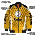 customized pittsburgh steelers hexagon grid gold bomber jacket best selling