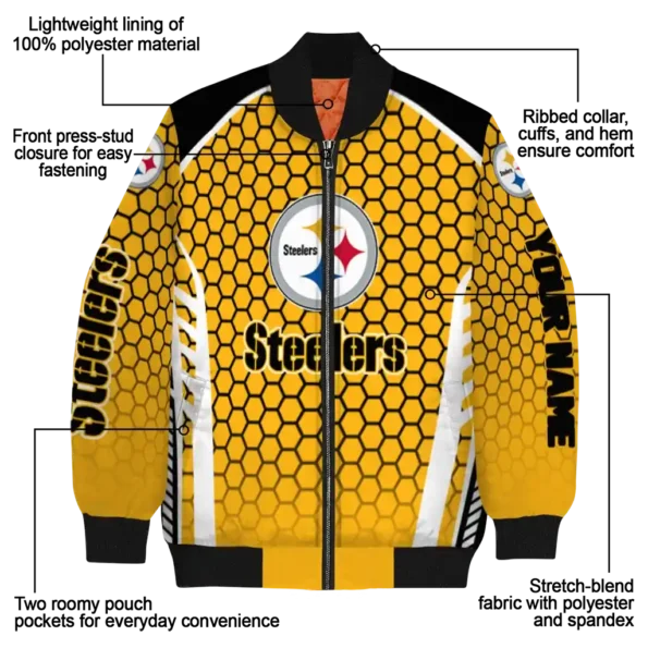 customized pittsburgh steelers hexagon grid gold bomber jacket new arrival