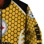 customized pittsburgh steelers hexagon grid gold bomber jacket best selling