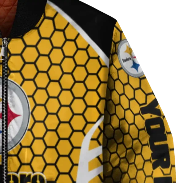 customized pittsburgh steelers hexagon grid gold bomber jacket premium grade