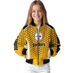 customized pittsburgh steelers hexagon grid gold bomber jacket best selling
