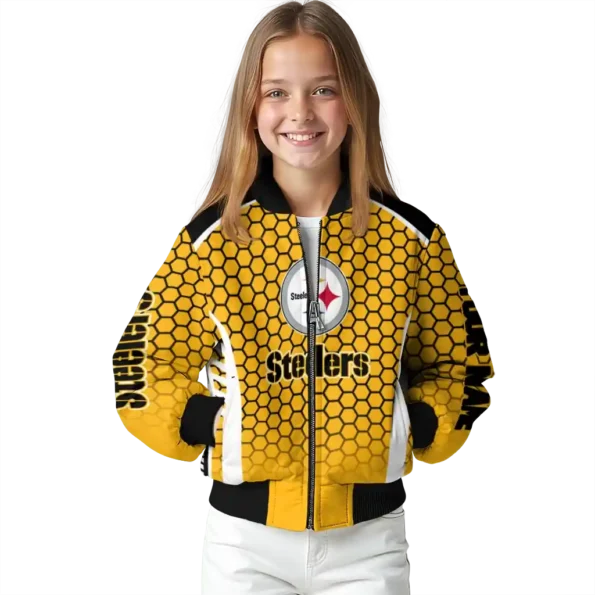customized pittsburgh steelers hexagon grid gold bomber jacket top rated