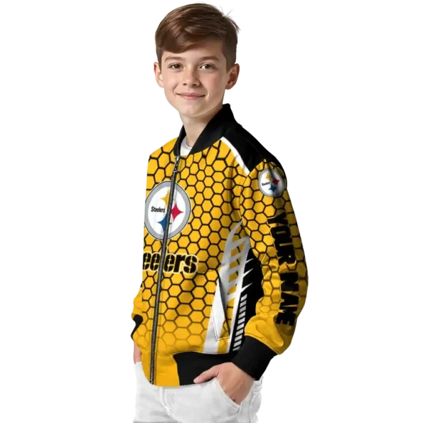 customized pittsburgh steelers hexagon grid gold bomber jacket trendy