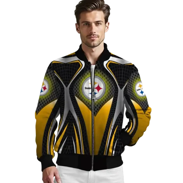 customized pittsburgh steelers mesh chest black crocs black bomber jacket high quality