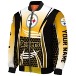 customized pittsburgh steelers mesh effect gold black bomber jacket best selling