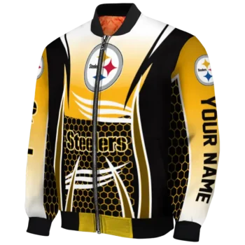customized pittsburgh steelers mesh effect gold black bomber jacket best selling