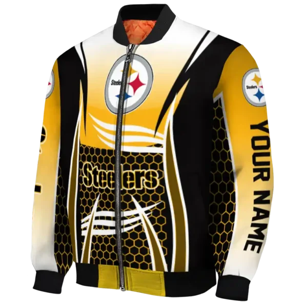 customized pittsburgh steelers mesh effect gold black bomber jacket best selling