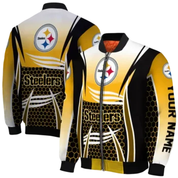 customized pittsburgh steelers mesh effect gold black bomber jacket fashion forward