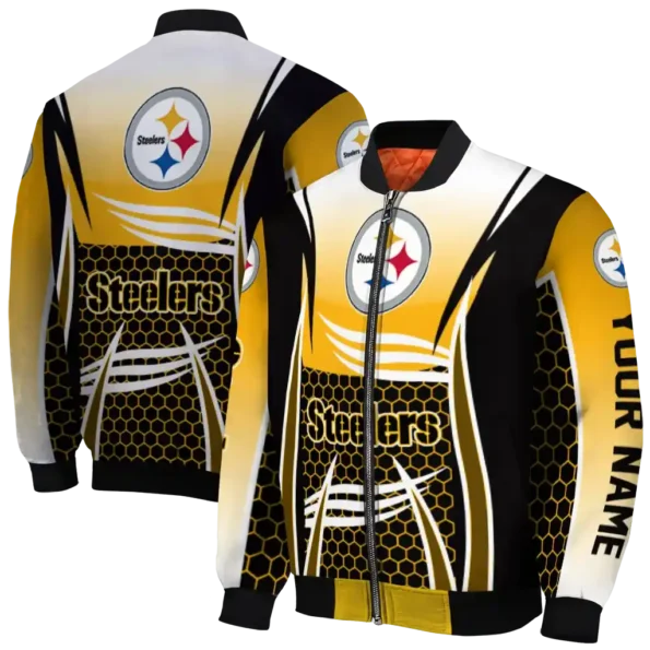customized pittsburgh steelers mesh effect gold black bomber jacket fashion forward