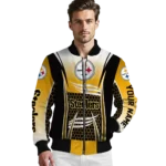 customized pittsburgh steelers mesh effect gold black bomber jacket best selling