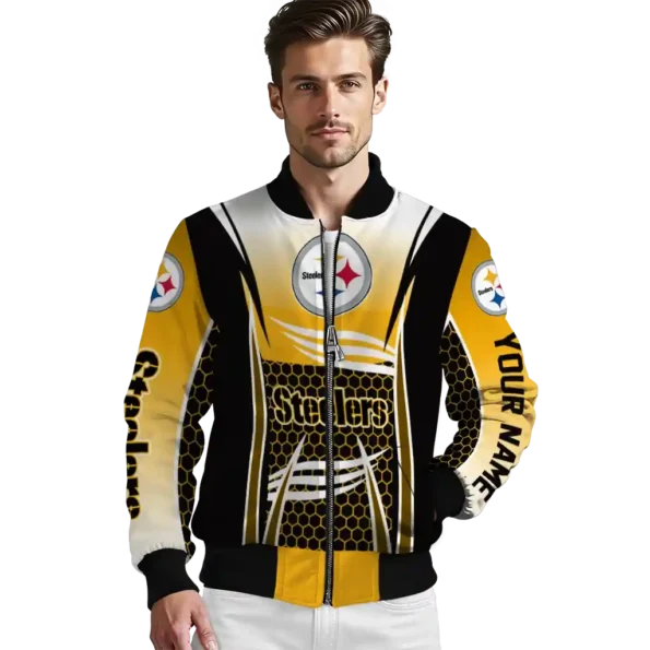 customized pittsburgh steelers mesh effect gold black bomber jacket high quality