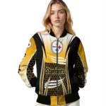 customized pittsburgh steelers mesh effect gold black bomber jacket best selling