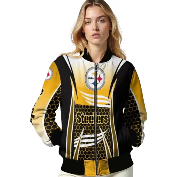 customized pittsburgh steelers mesh effect gold black bomber jacket latest model