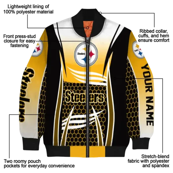 customized pittsburgh steelers mesh effect gold black bomber jacket new arrival