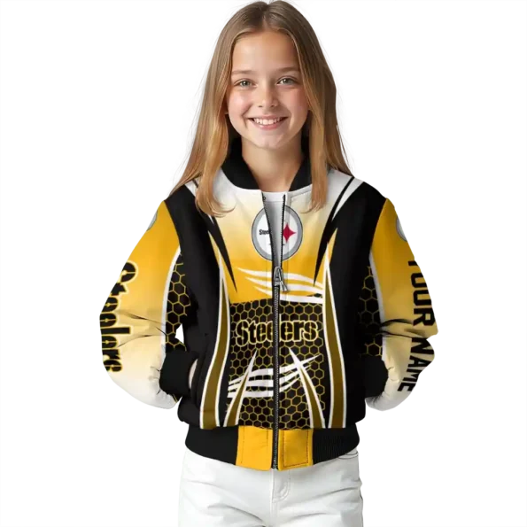 customized pittsburgh steelers mesh effect gold black bomber jacket top rated