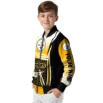 customized pittsburgh steelers mesh effect gold black bomber jacket best selling