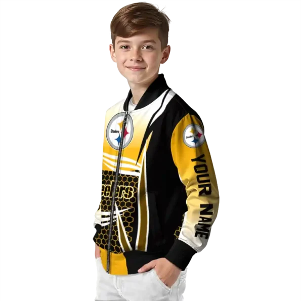 customized pittsburgh steelers mesh effect gold black bomber jacket trendy