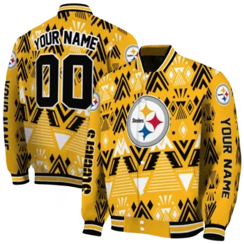 customized pittsburgh steelers pyramid shapes gold varsity jacket fashion forward
