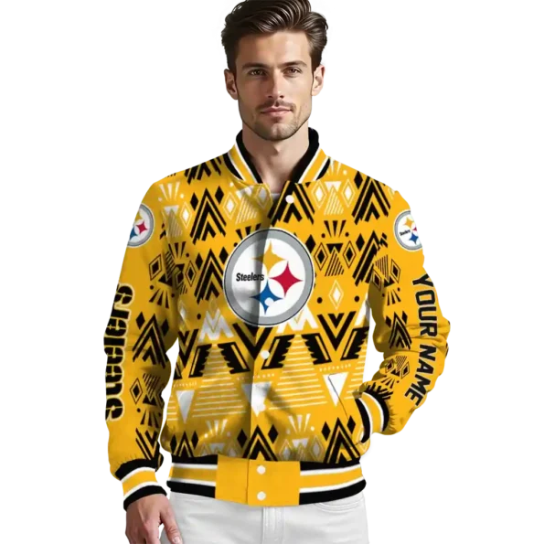 customized pittsburgh steelers pyramid shapes gold varsity jacket high quality