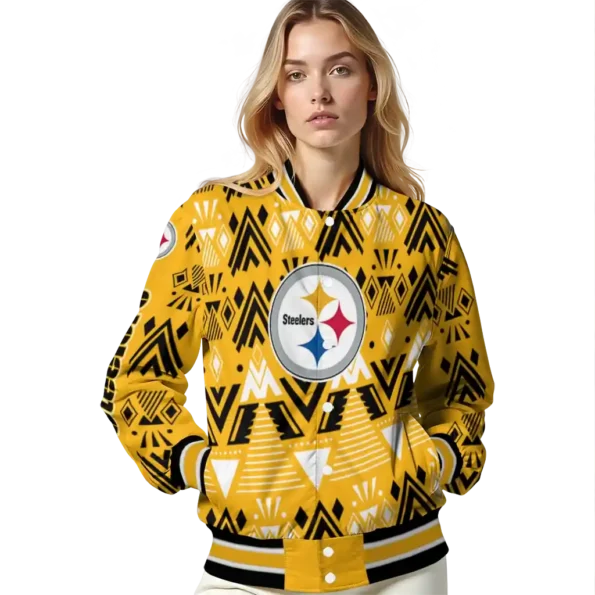 customized pittsburgh steelers pyramid shapes gold varsity jacket latest model