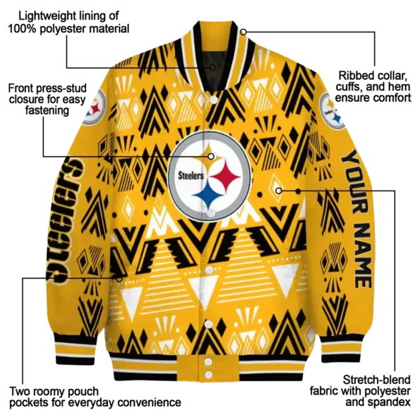 customized pittsburgh steelers pyramid shapes gold varsity jacket new arrival