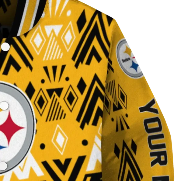 customized pittsburgh steelers pyramid shapes gold varsity jacket premium grade