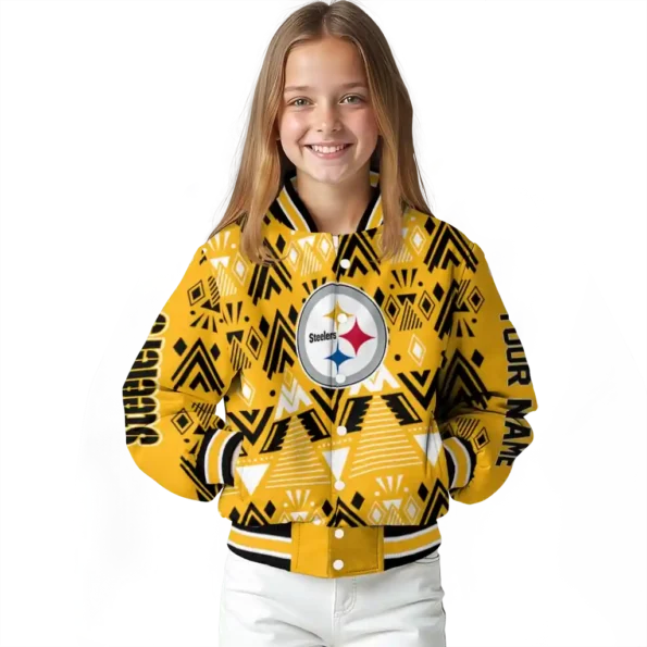 customized pittsburgh steelers pyramid shapes gold varsity jacket top rated