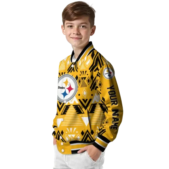 customized pittsburgh steelers pyramid shapes gold varsity jacket trendy