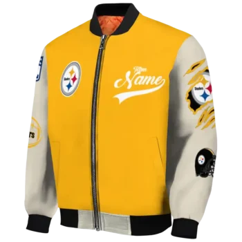 customized pittsburgh steelers razorback outline gold nude bomber jacket best selling