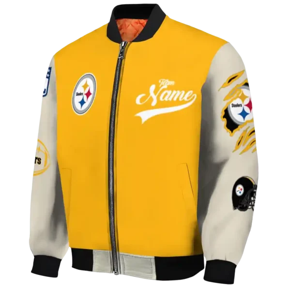 customized pittsburgh steelers razorback outline gold nude bomber jacket best selling