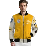 customized pittsburgh steelers razorback outline gold nude bomber jacket best selling