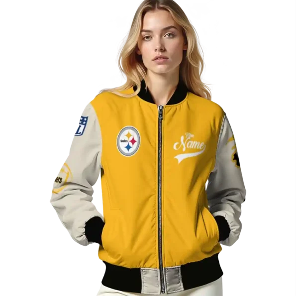 customized pittsburgh steelers razorback outline gold nude bomber jacket latest model