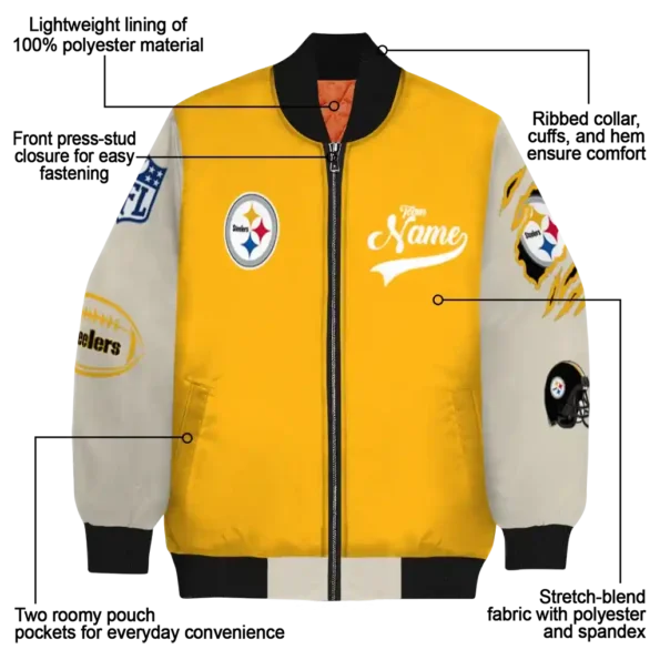 customized pittsburgh steelers razorback outline gold nude bomber jacket new arrival