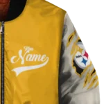 customized pittsburgh steelers razorback outline gold nude bomber jacket best selling