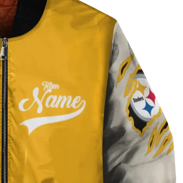 customized pittsburgh steelers razorback outline gold nude bomber jacket premium grade