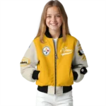 customized pittsburgh steelers razorback outline gold nude bomber jacket best selling