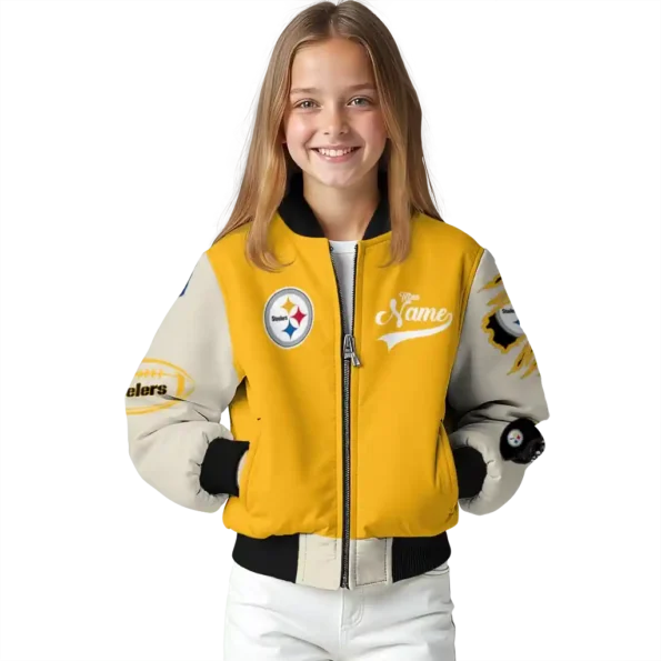 customized pittsburgh steelers razorback outline gold nude bomber jacket top rated