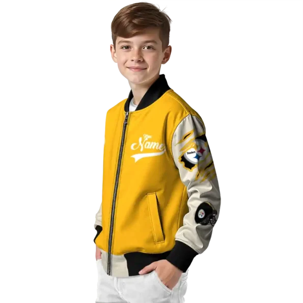 customized pittsburgh steelers razorback outline gold nude bomber jacket trendy