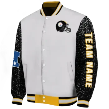 customized pittsburgh steelers speckled arms gold gray varsity jacket best selling