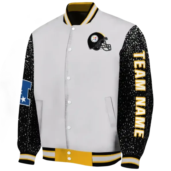customized pittsburgh steelers speckled arms gold gray varsity jacket best selling