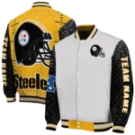 customized pittsburgh steelers speckled arms gold gray varsity jacket best selling