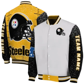customized pittsburgh steelers speckled arms gold gray varsity jacket fashion forward