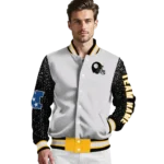 customized pittsburgh steelers speckled arms gold gray varsity jacket best selling